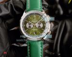 Replica Breitling Premier Chronograph Watch Gray Green Dial Green Leather Strap 43MM